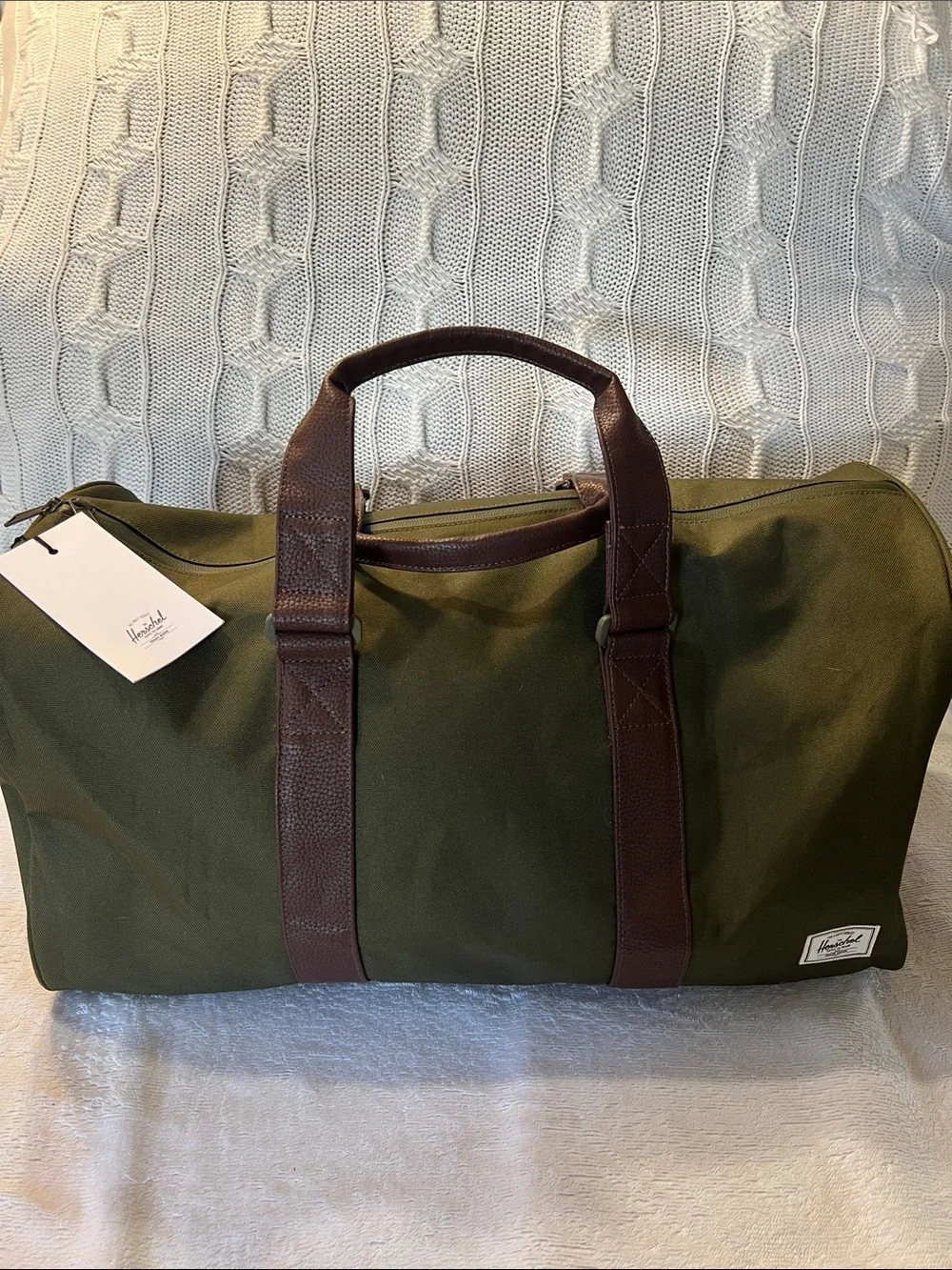 Herschel Ivy Green Duffel with Brown Leather-Style Straps